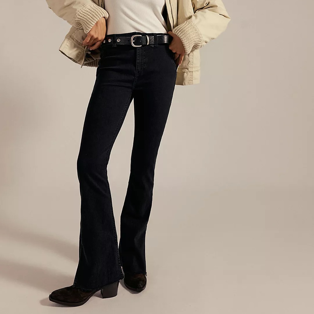 We The Free People Level Up Slit Slim Flare Jeans In Black